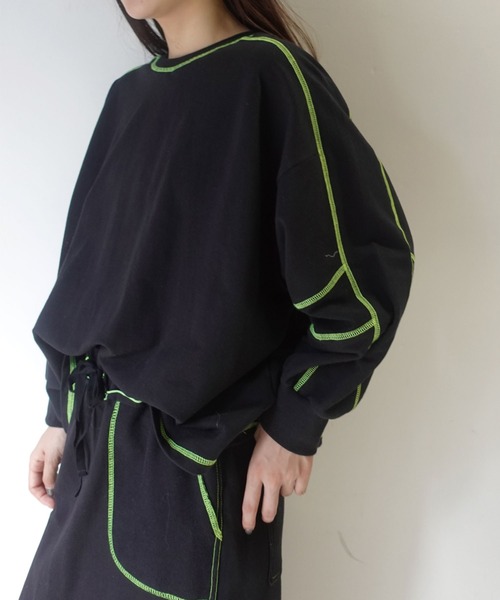 CORNERS by KR（コーナーズバイケーアール）の「【CORNERS by KR】裏毛配色ステッチプルオーバー（Tシャツ/カットソー・レディース・ブラック/ブルーグレー/オートミール/杢グレー・FREE）」の6枚目の写真