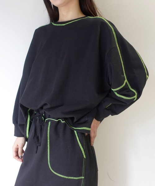 CORNERS by KR（コーナーズバイケーアール）の「【CORNERS by KR】裏毛配色ステッチプルオーバー（Tシャツ/カットソー・レディース・ブラック/ブルーグレー/オートミール/杢グレー・FREE）」の7枚目の写真