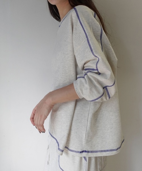 CORNERS by KR（コーナーズバイケーアール）の「【CORNERS by KR】裏毛配色ステッチプルオーバー（Tシャツ/カットソー・レディース・ブラック/ブルーグレー/オートミール/杢グレー・FREE）」の8枚目の写真