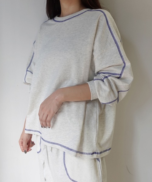 CORNERS by KR（コーナーズバイケーアール）の「【CORNERS by KR】裏毛配色ステッチプルオーバー（Tシャツ/カットソー・レディース・ブラック/ブルーグレー/オートミール/杢グレー・FREE）」の9枚目の写真