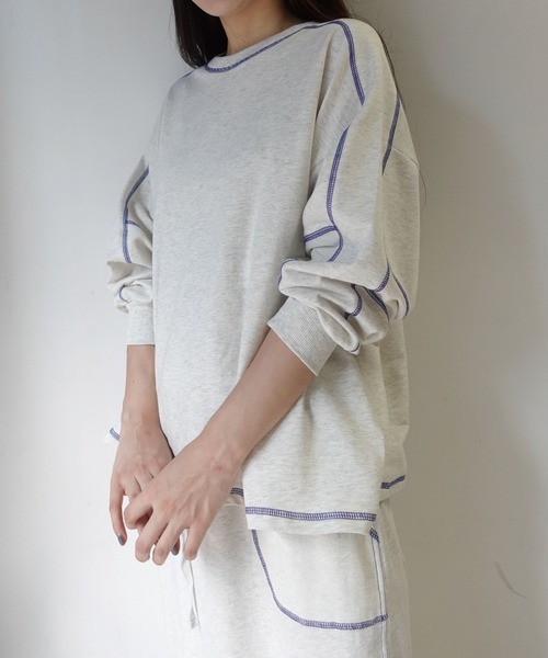 CORNERS by KR（コーナーズバイケーアール）の「【CORNERS by KR】裏毛配色ステッチプルオーバー（Tシャツ/カットソー・レディース・ブラック/ブルーグレー/オートミール/杢グレー・FREE）」の10枚目の写真