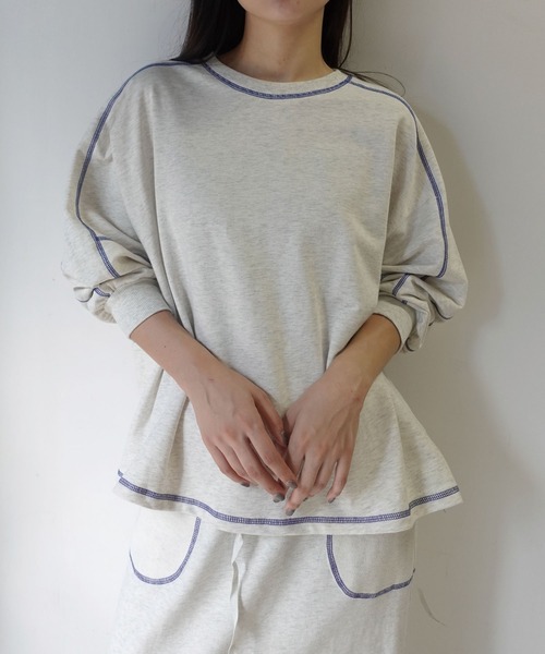 CORNERS by KR（コーナーズバイケーアール）の「【CORNERS by KR】裏毛配色ステッチプルオーバー（Tシャツ/カットソー・レディース・ブラック/ブルーグレー/オートミール/杢グレー・FREE）」の11枚目の写真