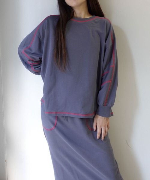 CORNERS by KR（コーナーズバイケーアール）の「【CORNERS by KR】裏毛配色ステッチプルオーバー（Tシャツ/カットソー・レディース・ブラック/ブルーグレー/オートミール/杢グレー・FREE）」の14枚目の写真