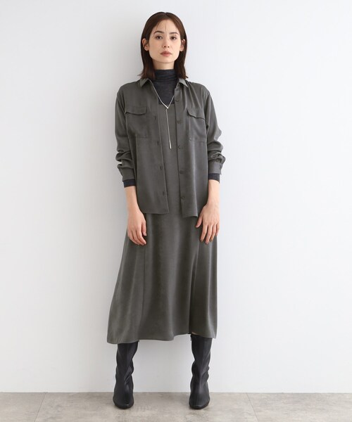INDIVI(インディヴィ)の「◆【洗える/UVケア】スエード調サテンキャミワンピース(ワンピース・レディース・キャメル/ダークグレー/ネイビー・05/13/15 /36/38/19)」の7枚目の写真