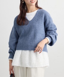Chez toi シェトワ Vネックニット 長袖 あたたか ふわふわ シンプル