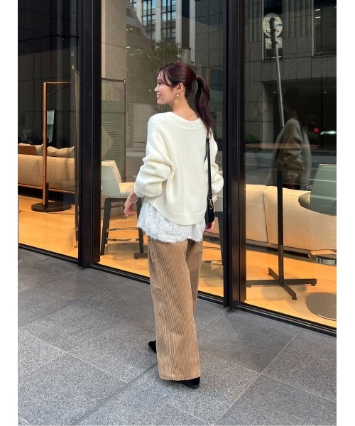 Chez toi（シェトワ）の「Vネックニット×ジャガードペプラムカットソー（ニット/セーター・レディース・ブルー/チャコールグレー/オフホワイト・FREE）」の7枚目の写真