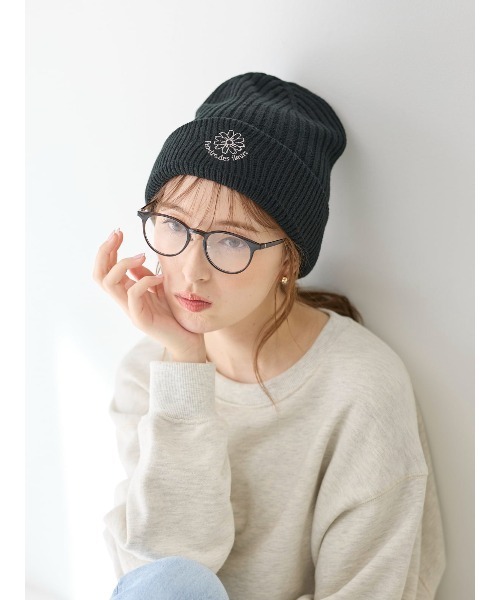 tutuanna(チュチュアンナ)の「フラワーロゴ刺繍リブニット帽(ニットキャップ/ビーニー・レディース・グレイッシュブルー/グレー/ブラック/オフホワイト・FREE)」の7枚目の写真