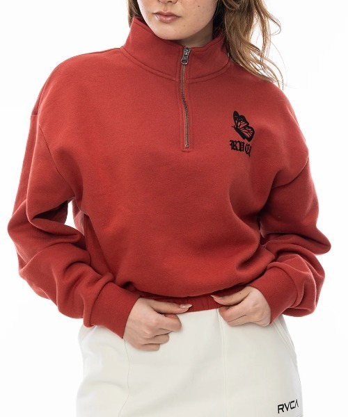 RVCA（ルーカ）の「RVCA レディース JUST FLOATIN HALF ZI パーカー/ルカーロゴバタフライモチーフハーフジップショート丈パーカー（パーカー・レディース・ブラック/アイボリー/レンガ・SMALL/MEDIUM）」の3枚目の写真