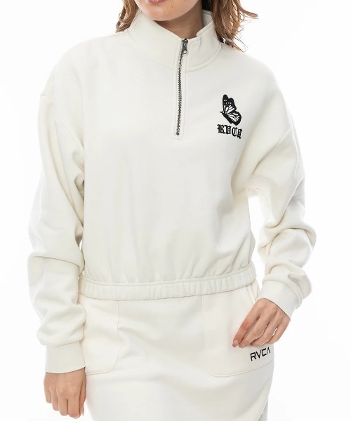 【セール】RVCA レディース JUST FLOATIN HALF ZI パーカー/ルカーロゴバタフライモチーフハーフジップショート丈パーカー（パーカー）｜RVCA（ルーカ）
