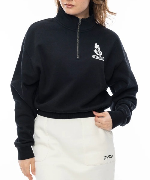 RVCA（ルーカ）の「RVCA レディース JUST FLOATIN HALF ZI パーカー/ルカーロゴバタフライモチーフハーフジップショート丈パーカー（パーカー・レディース・ブラック/アイボリー/レンガ・SMALL/MEDIUM）」の4枚目の写真