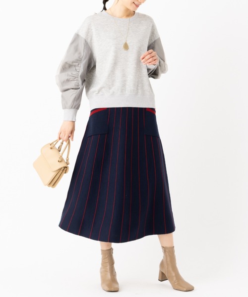 aunt lily(アントリリー)の「しなやか ジャージーデザイン スリーブ切替 プルオーバー / プルオーバー ダンボールニット 異素材切替 オーガンジー ボリュームスリーブ 長袖 きれいめ 大人カジュアル(Tシャツ/カットソー・レディース・ブラック/ライトグレー/ブラウン・LL/3L/L/M)」の6枚目の写真