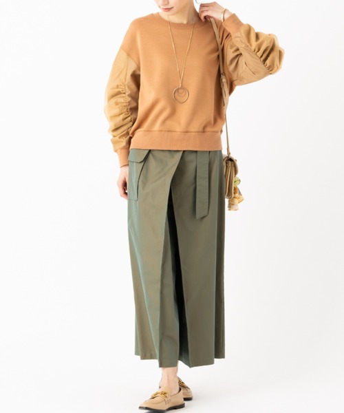 aunt lily(アントリリー)の「しなやか ジャージーデザイン スリーブ切替 プルオーバー / プルオーバー ダンボールニット 異素材切替 オーガンジー ボリュームスリーブ 長袖 きれいめ 大人カジュアル(Tシャツ/カットソー・レディース・ブラック/ライトグレー/ブラウン・LL/3L/L/M)」の11枚目の写真