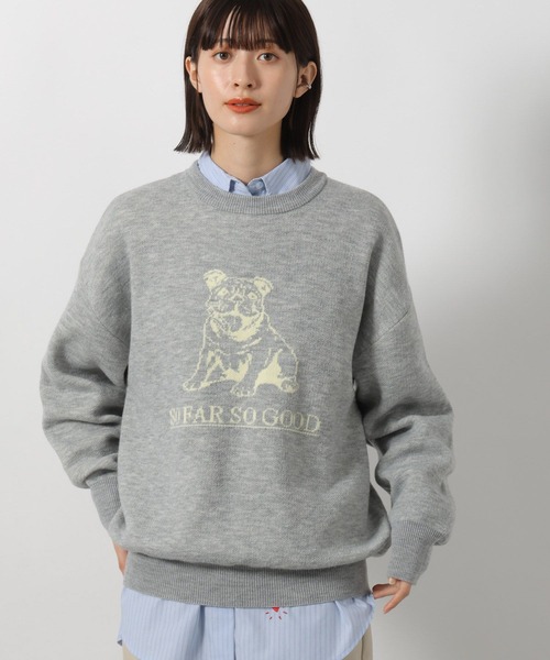 新品未使用●JUN&ROPE ロゴジャガード　ニット グレーベージュ　L　完売品 セール】アニマルロゴジャガードニット / 234985（ニット/セーター