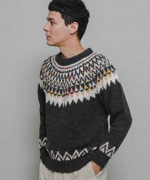 URBAN RESEARCH Sonny Label（アーバンリサーチサニーレーベル）の「ノルディック柄ニットプルオーバー（ニット/セーター・メンズ・チャコールグレー/ネイビー/グリーン・MEDIUM/LARGE）」の13枚目の写真