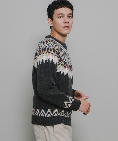 URBAN RESEARCH Sonny Label（アーバンリサーチサニーレーベル）の「ノルディック柄ニットプルオーバー（ニット/セーター・メンズ・チャコールグレー/ネイビー/グリーン・MEDIUM/LARGE）」の14枚目の写真