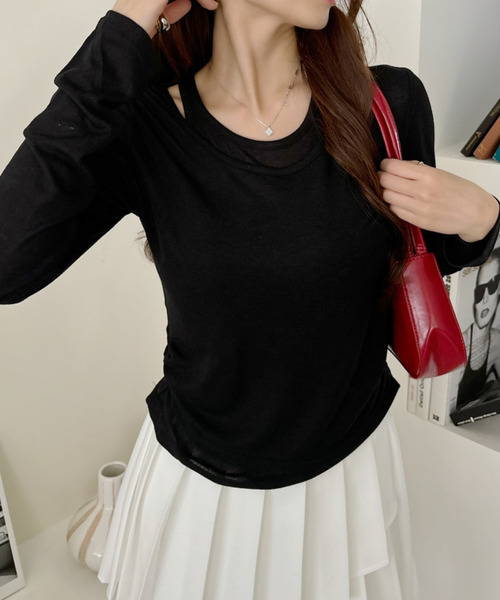Ada.（エイダ）の「ホルターネック風 ドッキングレイヤード サイドシャーリング シアーカットソー（Tシャツ/カットソー・レディース・ブルー/ブラック/グリーン/チャコール・FREE）」の21枚目の写真