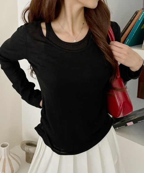 Ada.（エイダ）の「ホルターネック風 ドッキングレイヤード サイドシャーリング シアーカットソー（Tシャツ/カットソー・レディース・ブルー/ブラック/グリーン/チャコール・FREE）」の12枚目の写真