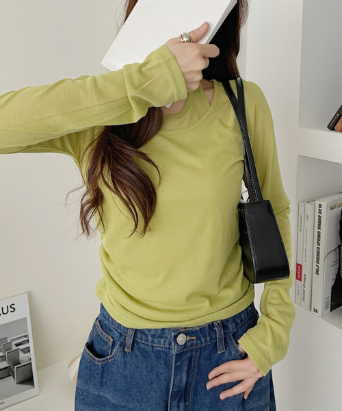 Ada.（エイダ）の「ホルターネック風 ドッキングレイヤード サイドシャーリング シアーカットソー（Tシャツ/カットソー・レディース・ブルー/ブラック/グリーン/チャコール・FREE）」の9枚目の写真