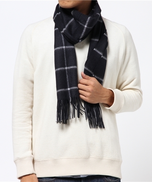 SHIPS（シップス）の「SD: 『カシミヤ』 ウィンドウペン マフラー■（マフラー・メンズ・ホワイト/ダークグレー/ブルー/ネイビー・ONE SIZE）」の7枚目の写真