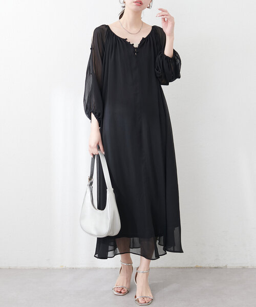 natural couture(ナチュラルクチュール)の「【WEB限定】シアー楊柳スリットデザインワンピース(ワンピース・レディース・ネイビー/ピンク/オフホワイト/ブラック・MEDIUM/LARGE)」の13枚目の写真