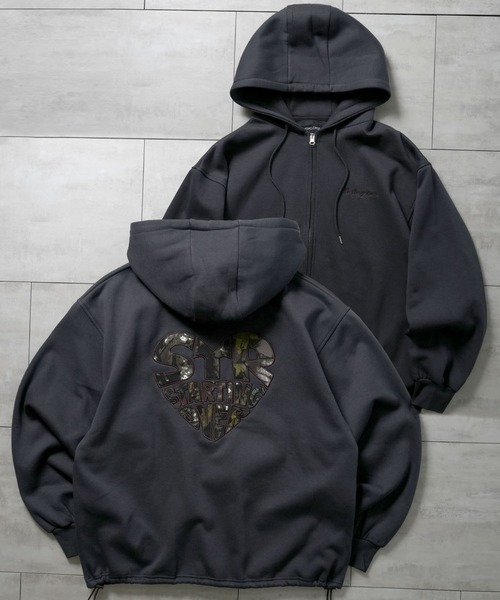 セール】embroidery print zip hoodie / 刺繍 プリント ジップ