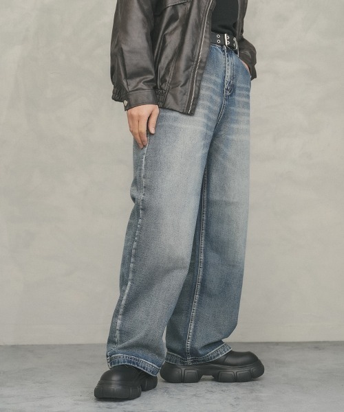 Shoowtime（ショウタイム）の「Vintage wash wide straight denim pants / ビンテージウォッシュワイドストレートデニムパンツ（デニムパンツ・メンズ・ブラック/ブルー・X-LARGE/LARGE/MEDIUM）」の16枚目の写真