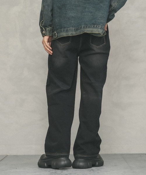 Shoowtime（ショウタイム）の「Vintage wash wide straight denim pants / ビンテージウォッシュワイドストレートデニムパンツ（デニムパンツ・メンズ・ブラック/ブルー・X-LARGE/LARGE/MEDIUM）」の7枚目の写真