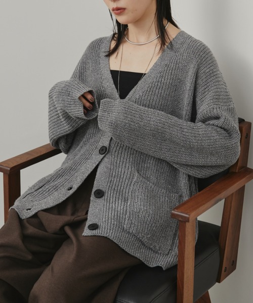 セール】オーバーサイズVネックミックスカラーカーディガン