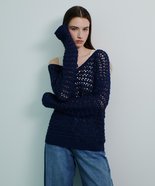 allureville(アルアバイル)の「テープヤーンハンドニットプルオーバー(ニット/セーター・レディース・ベージュ/イエロー/ネイビー・2)」の1枚目の写真