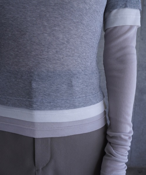 G.V.G.V.（ジーヴィージーヴィー）の「LAYERED L/S TOP（Tシャツ/カットソー・レディース・カーキ/ライトグレー・ONE SIZE）」の6枚目の写真