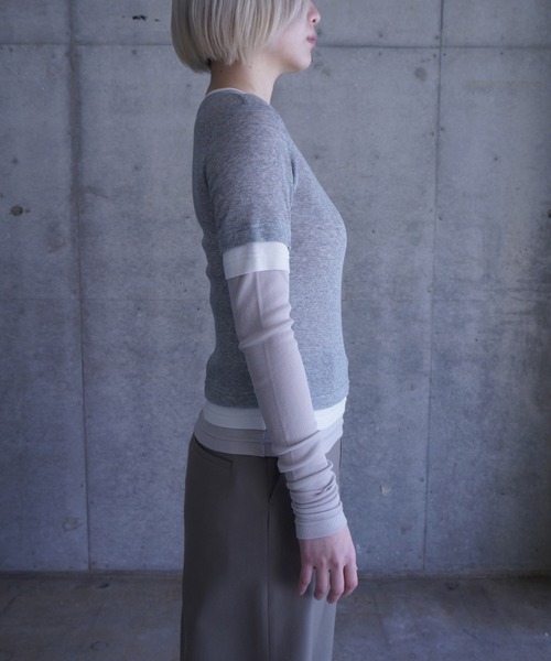 G.V.G.V.（ジーヴィージーヴィー）の「LAYERED L/S TOP（Tシャツ/カットソー・レディース・カーキ/ライトグレー・ONE SIZE）」の3枚目の写真