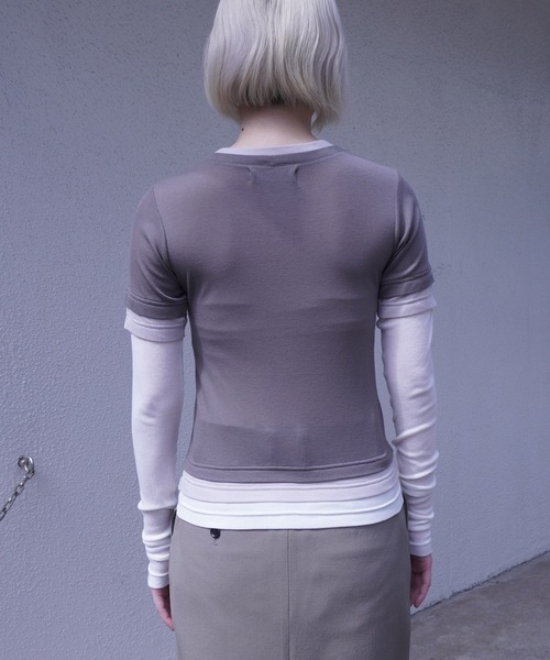 G.V.G.V.（ジーヴィージーヴィー）の「LAYERED L/S TOP（Tシャツ/カットソー・レディース・カーキ/ライトグレー・ONE SIZE）」の8枚目の写真