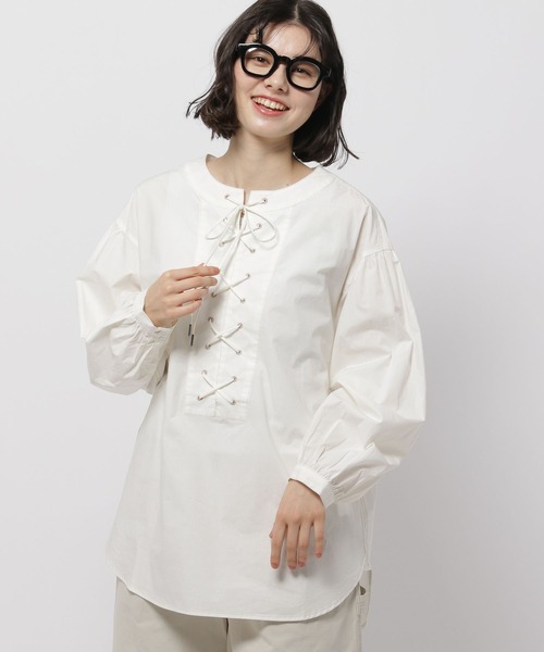 【SALE】HOWUSホワイトブラウスシャツトップスhowus 21cxy322.jpg