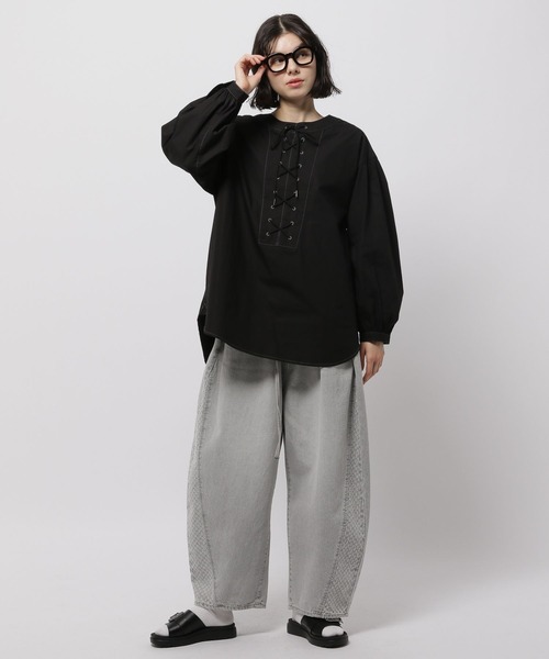 ブラックピースナウ　ホワイト レースアップシャツ alexanderwang アレキサンダーワング オーバーサイズ シルク