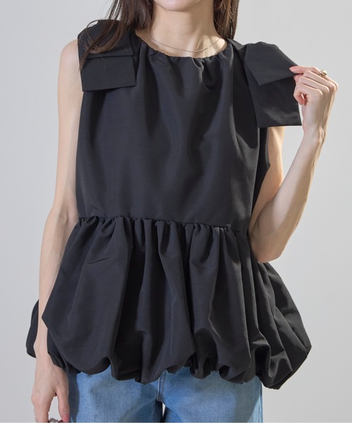 &. NOSTALGIA（アンドドットノスタルジア）の「【ZOZO限定】ショルダーリボンバルーンベスト（ベスト・レディース・ドット/ブラック・M）」の2枚目の写真