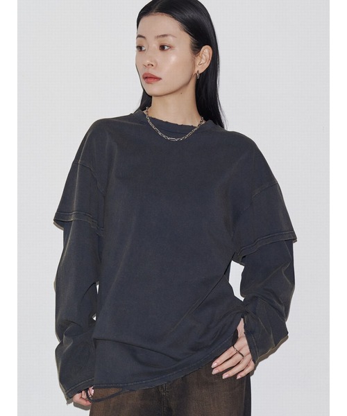 VEQUM（VEQUM）の「【VEQUM】LAYERED OVER LONG SLEEVE T SHIRT（Tシャツ/カットソー・レディース・ブラック/ネイビー/ブラウン・FREE）」の8枚目の写真