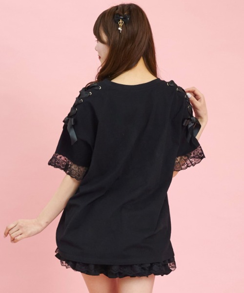 肩レースアップうさぎプリントTシャツ（Tシャツ/カットソー