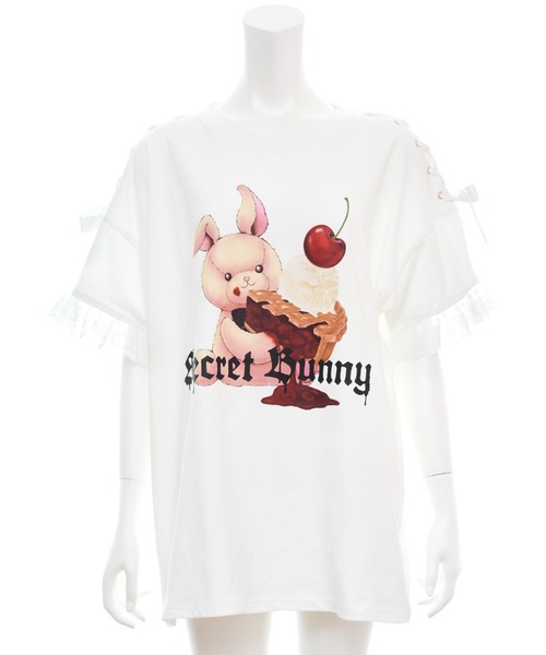 tシャツ 肩レースアップうさぎプリントＴシャツ レディース 肩レースアップうさぎプリントTシャツ（Tシャツ/カットソー
