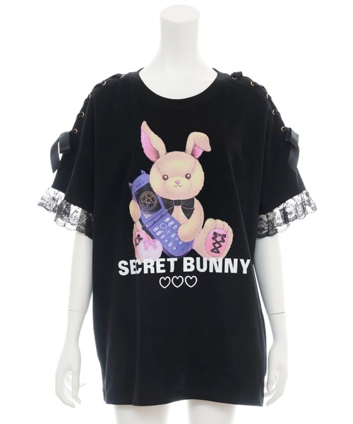 肩レースアップうさぎプリントTシャツ（Tシャツ/カットソー