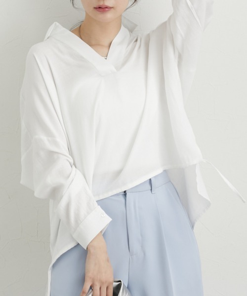 nissen(ニッセン)の「衿付スキッパーシャツ(シャツ/ブラウス・レディース・オフホワイト/ブラック/ピンク・M)」の2枚目の写真