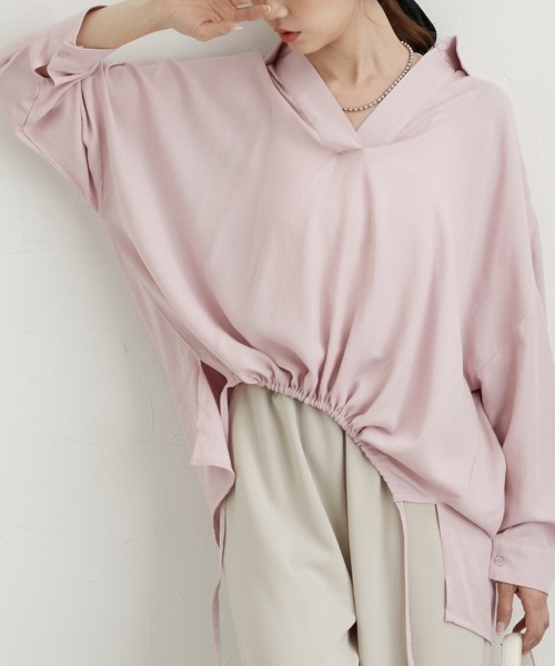 nissen(ニッセン)の「衿付スキッパーシャツ(シャツ/ブラウス・レディース・オフホワイト/ブラック/ピンク・M)」の4枚目の写真