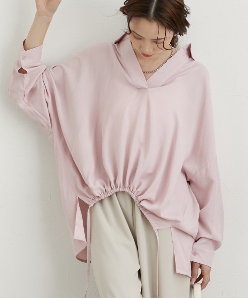 nissen(ニッセン)の「衿付スキッパーシャツ(シャツ/ブラウス・レディース・オフホワイト/ブラック/ピンク・M)」の5枚目の写真