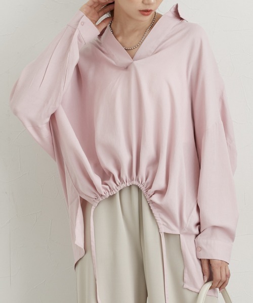 nissen(ニッセン)の「衿付スキッパーシャツ(シャツ/ブラウス・レディース・オフホワイト/ブラック/ピンク・M)」の6枚目の写真