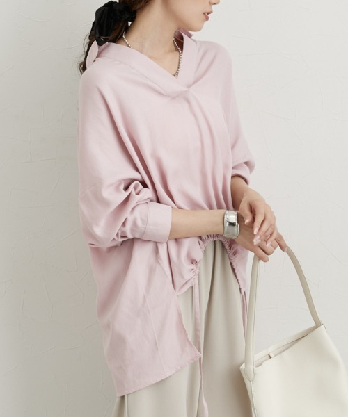 nissen(ニッセン)の「衿付スキッパーシャツ(シャツ/ブラウス・レディース・オフホワイト/ブラック/ピンク・M)」の7枚目の写真