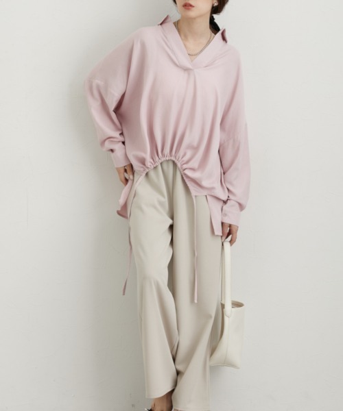 nissen(ニッセン)の「衿付スキッパーシャツ(シャツ/ブラウス・レディース・オフホワイト/ブラック/ピンク・M)」の8枚目の写真