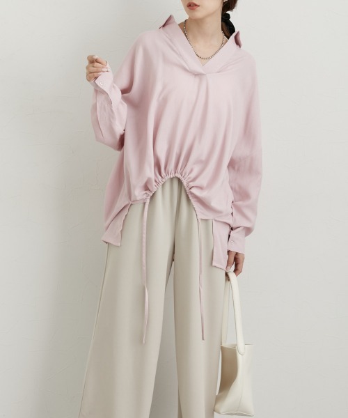 nissen(ニッセン)の「衿付スキッパーシャツ(シャツ/ブラウス・レディース・オフホワイト/ブラック/ピンク・M)」の9枚目の写真