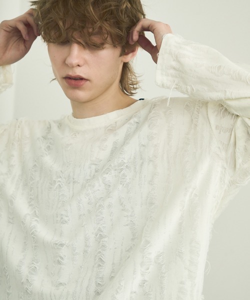 Shoowtime(ショウタイム)の「All over damage design long T-shirt / オールオーバーダメージデザインロングTシャツ(Tシャツ/カットソー・メンズ・ブラック/オフホワイト/グレー・MEDIUM/LARGE/X-LARGE)」の2枚目の写真