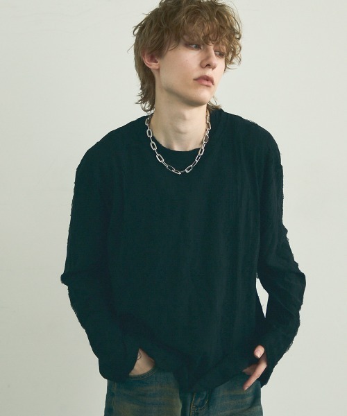 Shoowtime(ショウタイム)の「All over damage design long T-shirt / オールオーバーダメージデザインロングTシャツ(Tシャツ/カットソー・メンズ・ブラック/オフホワイト/グレー・MEDIUM/LARGE/X-LARGE)」の3枚目の写真