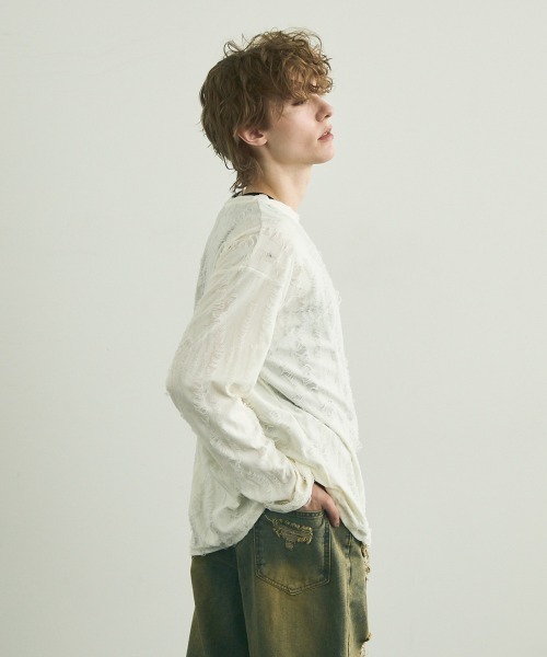 Shoowtime(ショウタイム)の「All over damage design long T-shirt / オールオーバーダメージデザインロングTシャツ(Tシャツ/カットソー・メンズ・ブラック/オフホワイト/グレー・MEDIUM/LARGE/X-LARGE)」の9枚目の写真