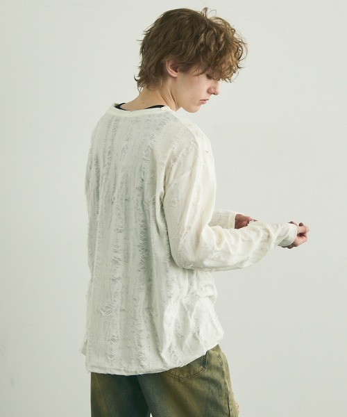 Shoowtime(ショウタイム)の「All over damage design long T-shirt / オールオーバーダメージデザインロングTシャツ(Tシャツ/カットソー・メンズ・ブラック/オフホワイト/グレー・MEDIUM/LARGE/X-LARGE)」の10枚目の写真